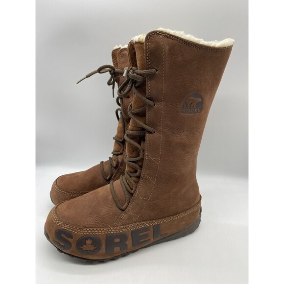 Sorel Shila Women's Size 7 Brown Suede Leather Fur Waterproof Boots, NL1536-256 - Picture 1 of 13